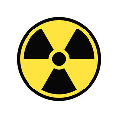 放射線のシンボルマークが入った黄色の丸い警告アイコン - 放射能・放射性物質・核兵器のイメージ素材  © Spica