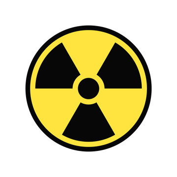 放射線のシンボルマークが入った黄色の丸い警告アイコン - 放射能・放射性物質・核兵器のイメージ素材
