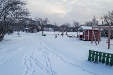 Moody winter landscape in Helsinki suburbs in Finland