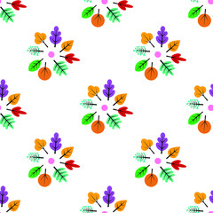 Set of different colourful leaves isolated on white background is in Seamless pattern - vector illustration