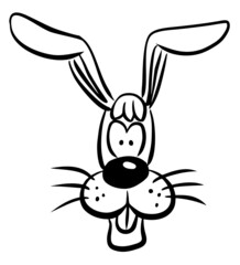 Sketch rabbit ears with a muzzle. Easter bunny. A sketch of a portrait of a rabbit. Funny muzzle of a cartoon rabbit.