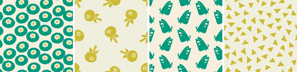 Set of vector seamless patterns. Floral and abstract shapes