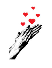 Vector image of human Clapping Hands Sign with red hearts