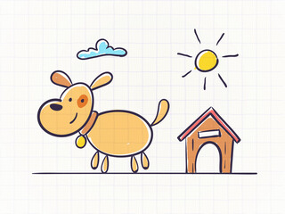 Cute dog drawn in children scribble drawing style vector illustration