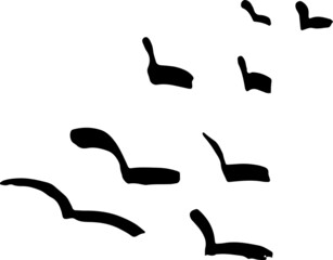 Flying birds. Grunge ink flock silhouette.