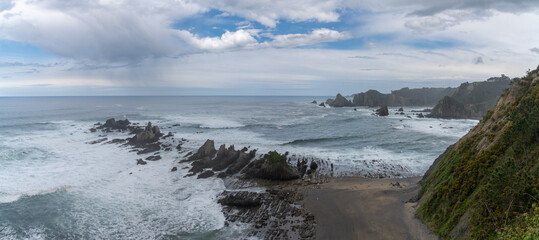 view of the Playa de Gueirua beach on the Costa Verde of Asturias