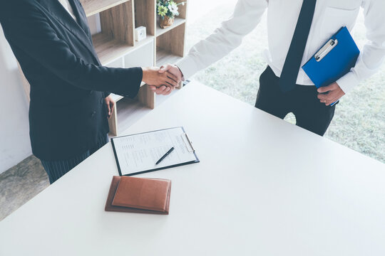 Attractive young business woman in a job interview with a corporate personnel manager