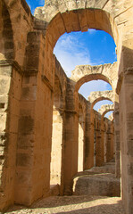 Fototapeta na wymiar Coliseum of El Jem Tunisia. Ancient amphitheatre