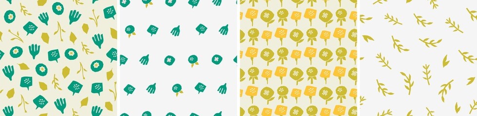 Set of seamless patterns in cutout style. Vector backgrounds