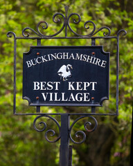 Buckingham Best Kept Village Sign in Marlow, Buckinghamshire, UK