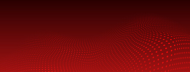 Abstract halftone background with curved surface made of small dots in red colors