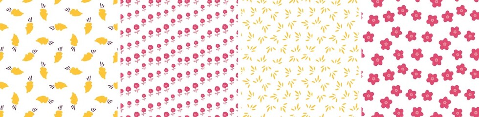Set of vector seamless patterns. Floral and abstract shapes