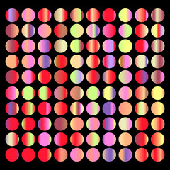 Metalic gradient collection with shiny rainbow hologram. Holographic foil texture, green, blue, yellow, pink gradation. Vector set for frame, ribbon, border, other design