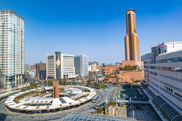 Fototapeta na wymiar 静岡県浜松市のJR浜松駅北口の市街地風景 