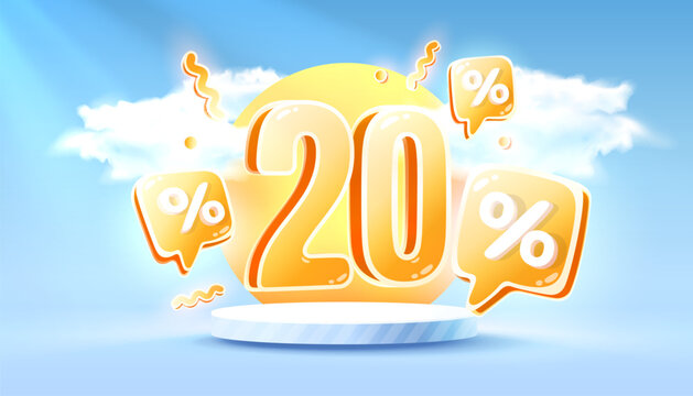 Mega sale special offer, Summer 20 off sale banner. Sign board promotion. Vector