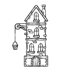 Fototapeta premium Medieval house. Old house with chimney. Cartoon retro illustration.