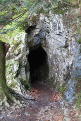 A tunnel through the hill at Buttermere Lake in Cumbria in the UK