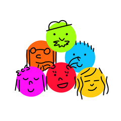 Pile of Various bright basic Geometric Figures with face emotions.