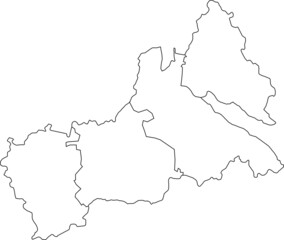 White flat blank vector map of raion areas of the Ukrainian administrative area of CHERKASY OBLAST, UKRAINE with black border lines of its raions