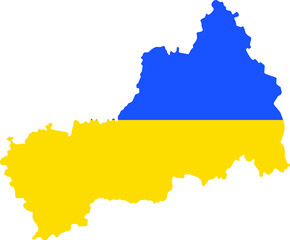 Obraz premium Flat vector map of the Ukrainian administrative area of CHERKASY OBLAST combined with official flag of UKRAINE