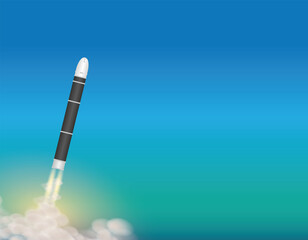 Ballistic missile launching on an isolated blue background, 3d illustration of Nuclear missile.
