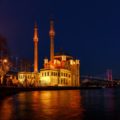 Ortakoy Mosque in the evening. Istanbul, Turkey.
