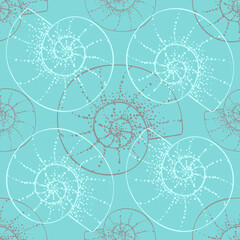 Seashell nautilus seamless pattern mint background