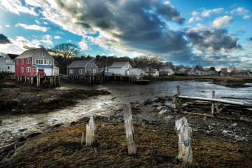 Traditional fisherman's house on the shore of the bay. USA. Maine.
