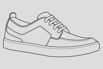 Shoes sneaker outline drawing vector, Sneakers drawn in a sketch style, black line sneaker trainers template outline, vector Illustration.
