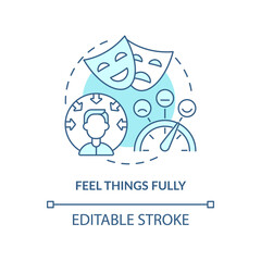 Feel things fully turquoise concept icon. Way to self love abstract idea thin line illustration. Feeling deeply. Isolated outline drawing. Editable stroke. Arial, Myriad Pro-Bold fonts used