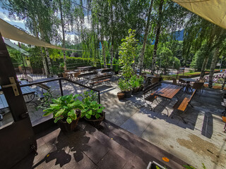 Terrace with benches and plants