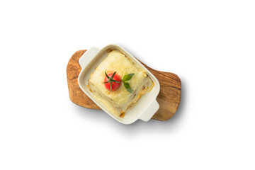 Potatoes with tomatoes Ukrainian cuisine. Photo of food on a white background