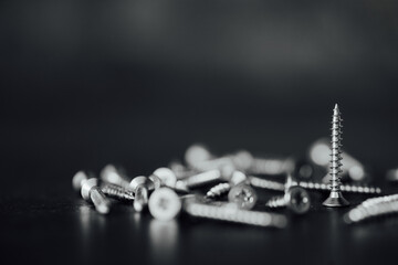 Macro photo of screws. Set of screws. Construction abstraction. Industrial background. Screws macro...