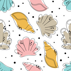 creative seamless pattern with shells in cartoon style