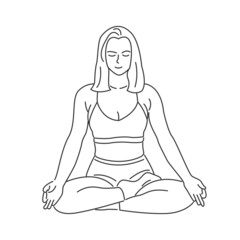 Young woman character doing yoga. minimal style cartoon