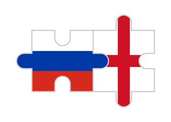 puzzle pieces of russia and england flags. vector illustration isolated on white background