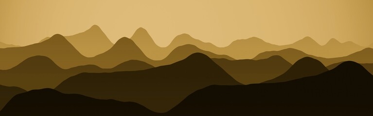 modern orange wide of hills peaks in mist computer graphics texture background illustration