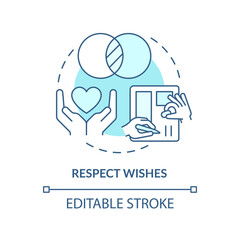 Respect wishes turquoise concept icon. Build healthy relationships abstract idea thin line illustration. Compromising. Isolated outline drawing. Editable stroke. Arial, Myriad Pro-Bold fonts used