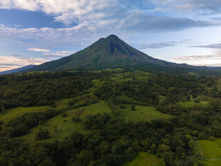 Naklejka na ściany i meble Arenal Volcano Drone Aerial in La Fortuna, Costa Rica