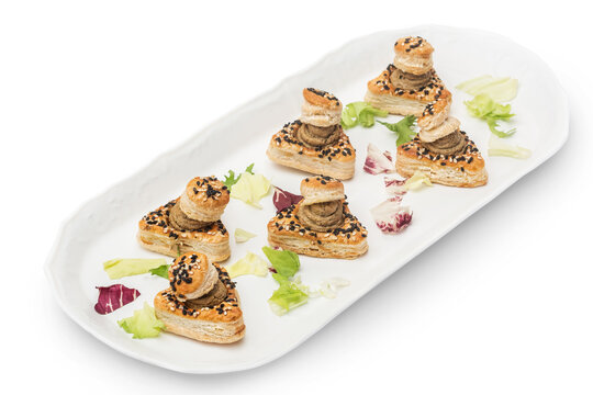 Sandwiches from chicken pate of Ukrainian cuisine. Photo of food on a white background