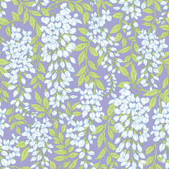 Seamlessly reaping white blooming wisteria pattern