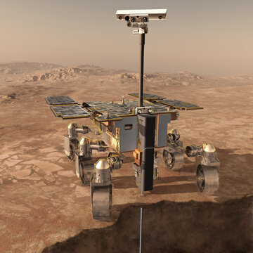 Le rover exomars europ&eacute;en perce le sol de la plan&egrave;te Mars 