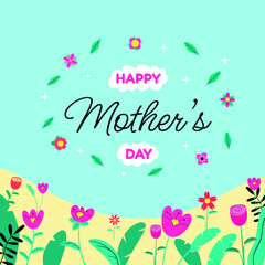 Fototapeta na wymiar Illustration for Mother's day greeting card with flowers and hearts flat concept, for instagram post - vector