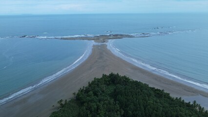 Fototapeta na wymiar Whale Tail Beach Marina Ballena in Costa Rica Drone