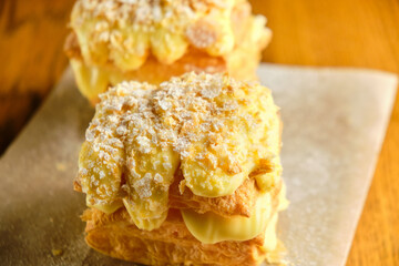 Teramisu cake on parchment paper