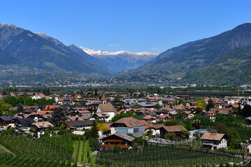  View to Lana in Southtyrol with mountains behind 
