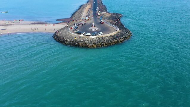 Beautiful complete aerial view of Dhanushkodi tip of India