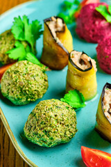 Vegetable balls with eggplant. Georgian cuisine.