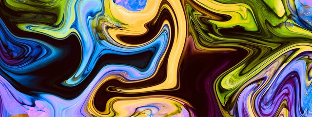 Modern colorful curved background, blue, wave bright neon colors, golden paths, trendy alcohol ink texture, creative hand drawn art illustration, layered art, clean wallpaper for print