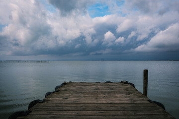 Fototapeta premium Jetty at the lagoon last stop at albufera Valencia